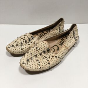 Sam Edelman Addy Spiked Studded Snake Embossed Leather Flats 9.5 Cream/Silver